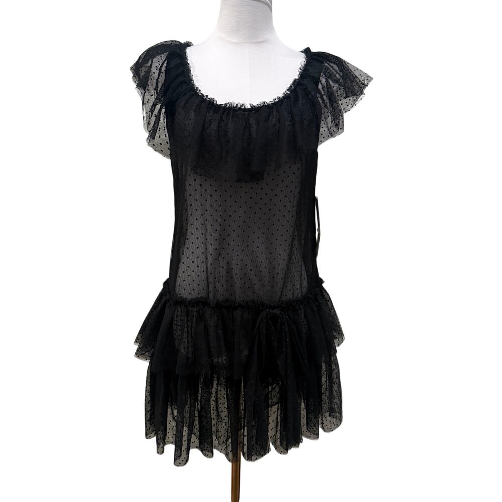 NWT Forever 21 Black Sheer Mesh Mini Dress Whimsigoth Fairy Grunge Ruffle Small